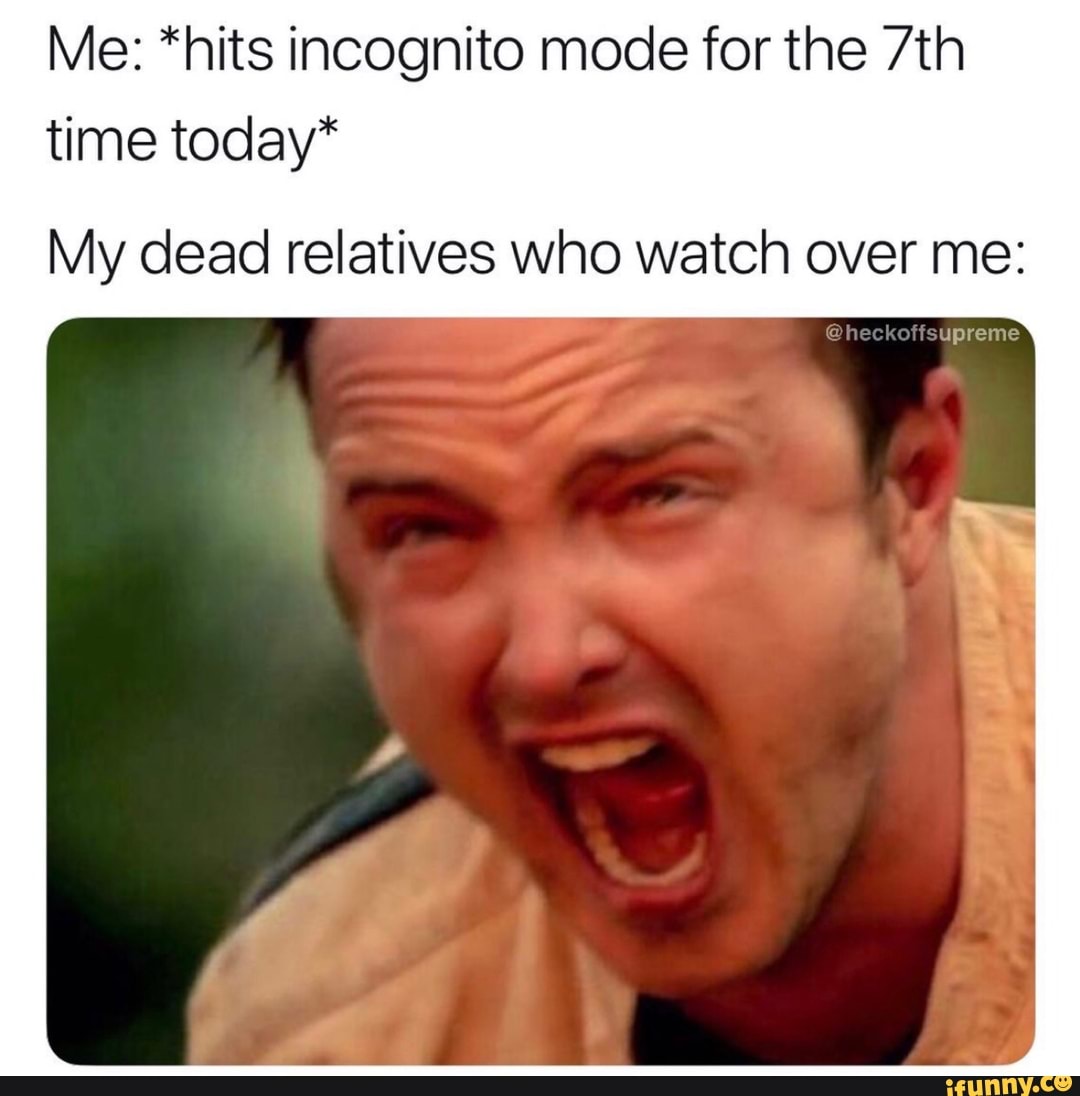 Me: *hits incognito mode for the 7th
time today*
My dead relatives who watch over me: