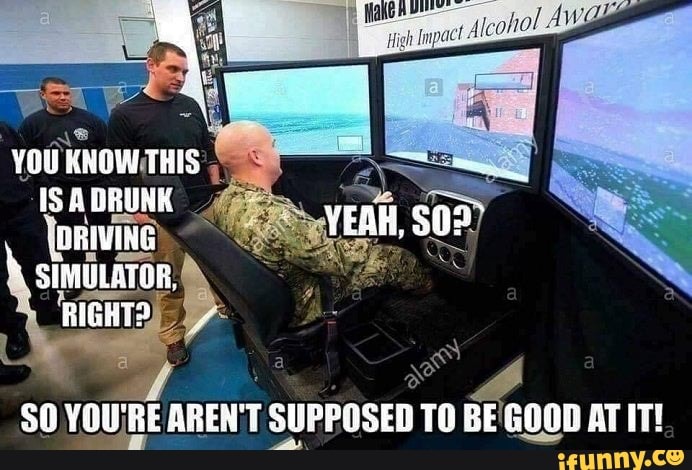 YOU THIS
IS ADRUNK
\DRIVING) YEAH,
SIMELATOR,
BIGHTS
SO YOU'RE AREN'T SUPPOSED TO BE GOOD AT IT!