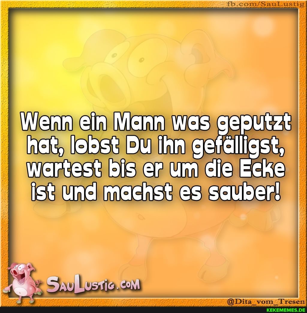 Wenn ein Mann was geputzt hat, lobst Du ihn gefälligst, wartest bis er um die Ecke ist und maehst es sauber!