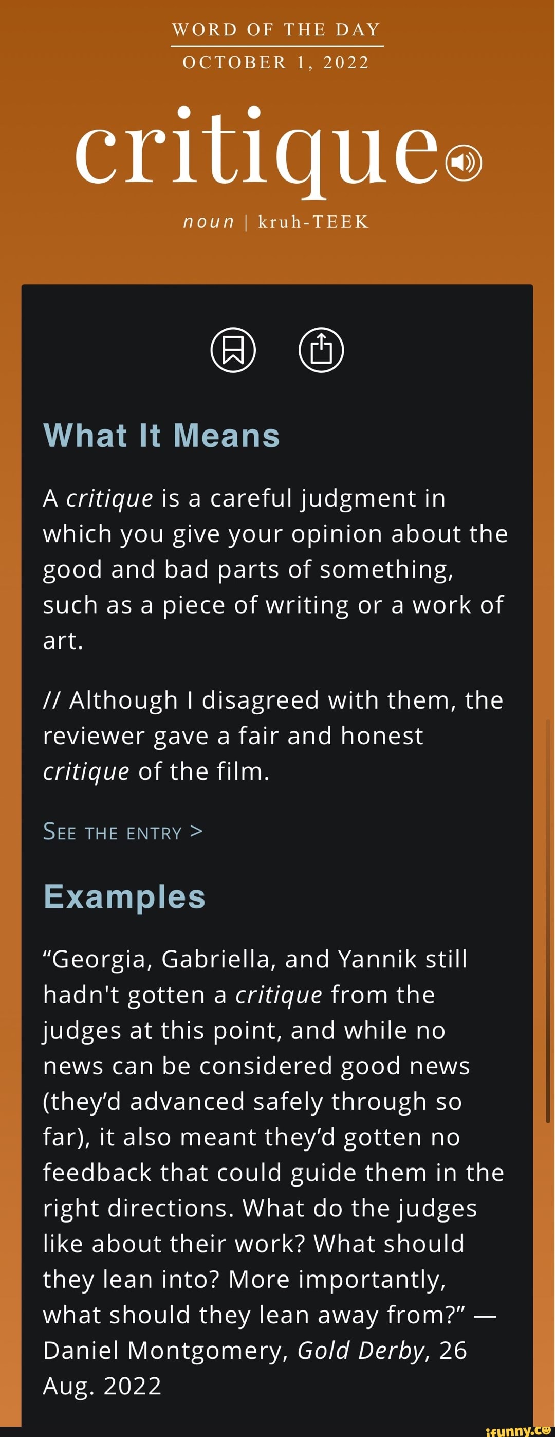 word-of-the-day-october-1-2022-critiques-noun-i-kruh-teek-what-it-means-a-critique-is-a-careful