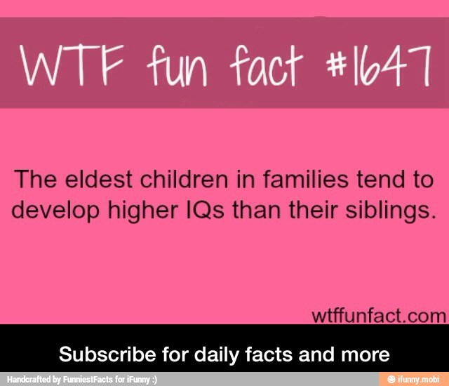 The eldest children in families tend to
develop higher !Qs than their siblings.
Subscribe for daily facts and more - Subscribe for daily facts and more