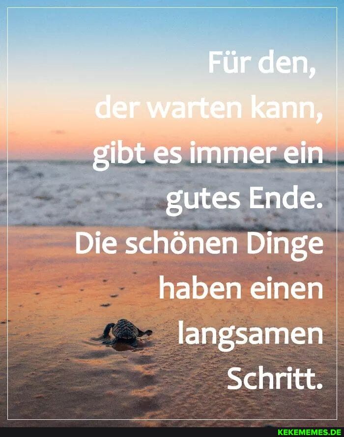 Für den, der warten kann, gibt es immer ein I
gutes Ende.
Die schönen Dinge haben einen
langsamen I
Schritt.