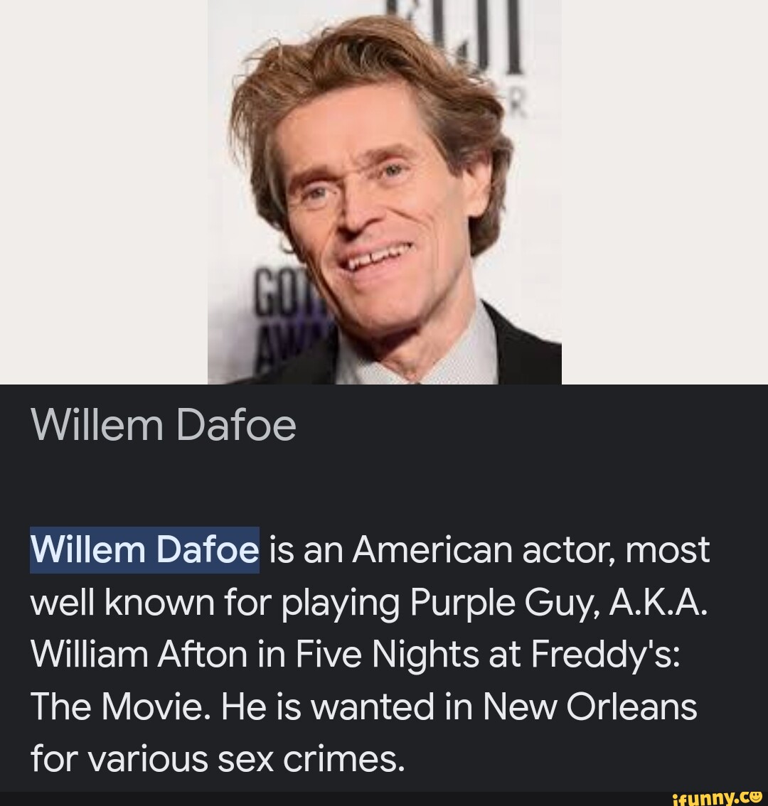 Willem Dafoe Willem Dafoe is an American actor, most well known for ...