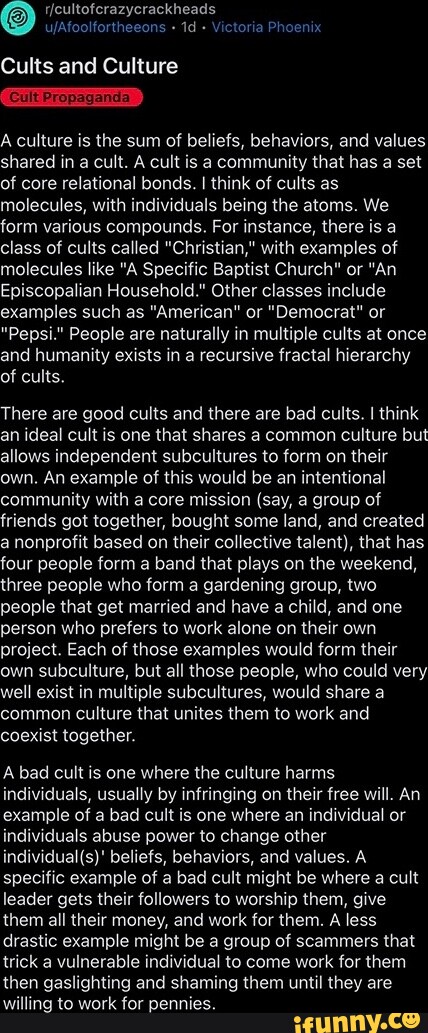 Cults And Culture A Culture Is The Sum Of Beliefs, Behaviors, And ...