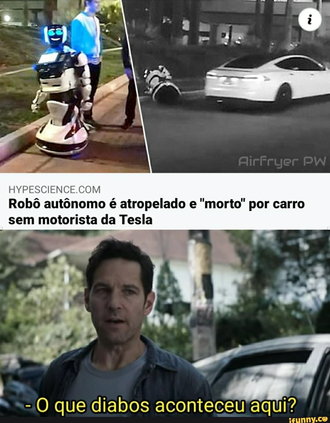 Robô autônomo é atropelado e "morto" por carro
sem motorista da Tesla
