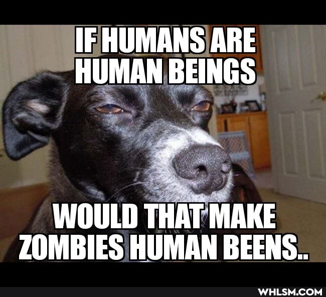 IF HUMANS ARE HUMAN BEINGS
WOULD THAT MAKE ZOMBIES HUMAN BEENS..