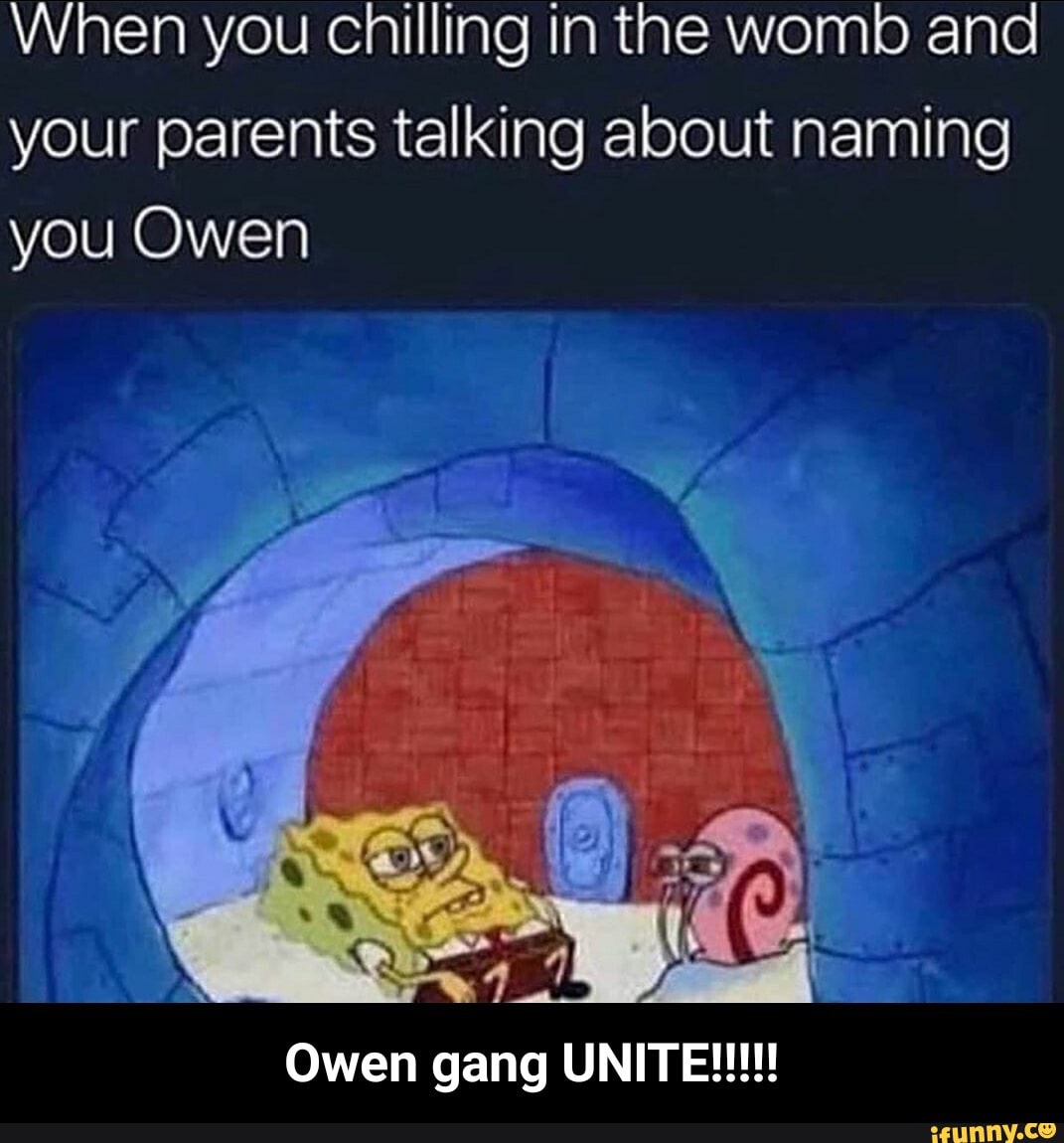 When you chilling in the womb and
your parents talking about naming
you Owen - Owen gang UNITE!!!!!