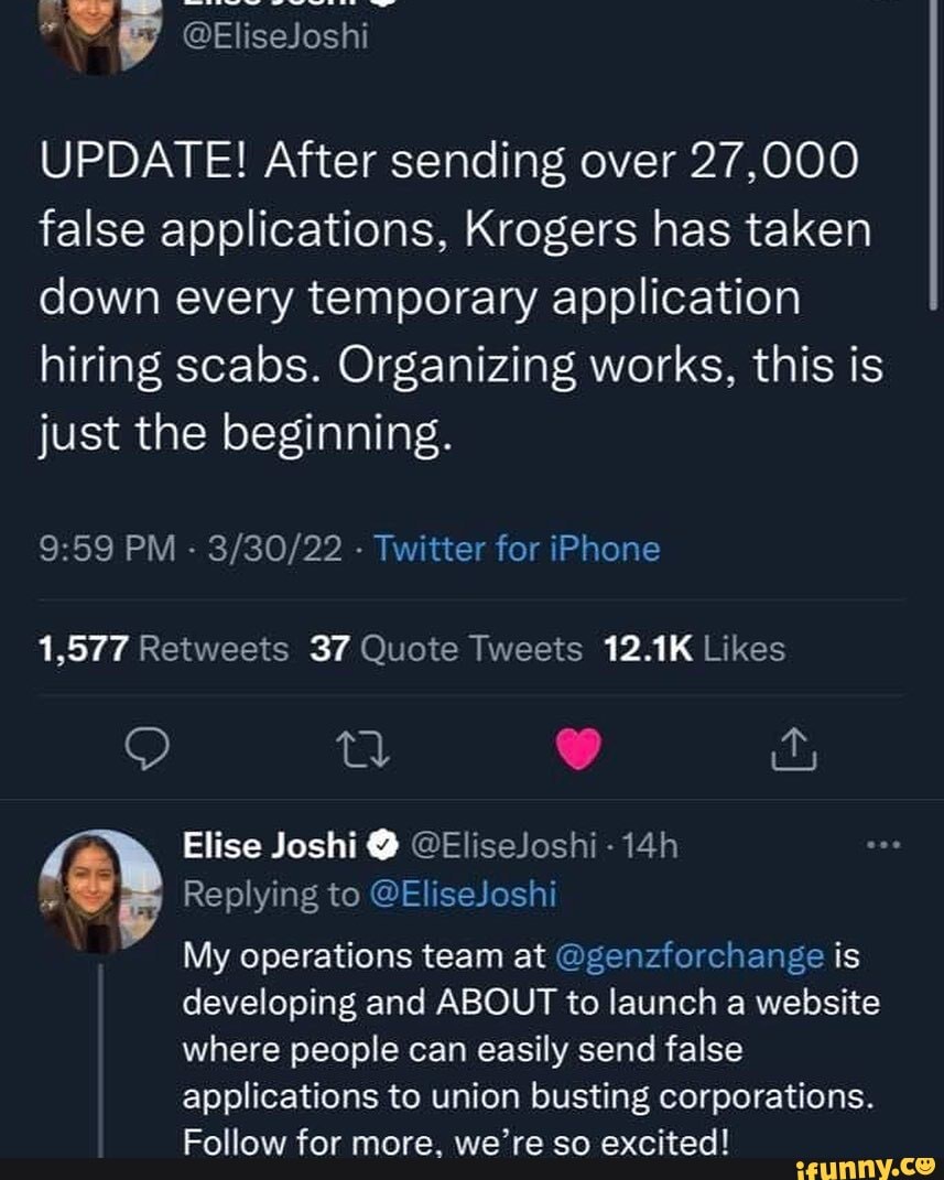 UPDATE! After sending over 27,000 false applications, Krogers has taken