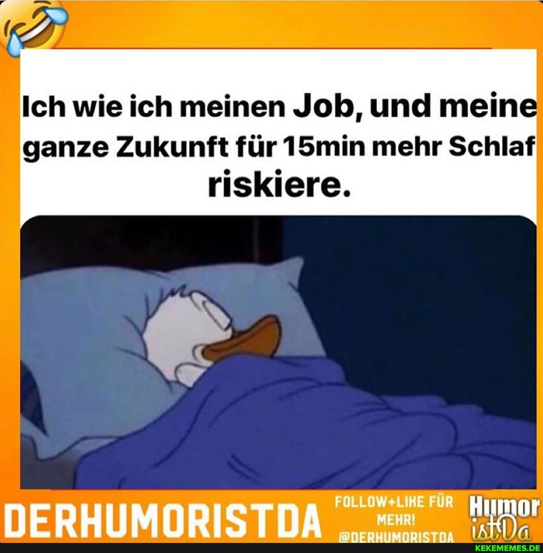 Ich wie ich meinen Job, und meine ganze Zukunft für 15min mehr Schlaf riskiere.
FÜR MEHR! H or