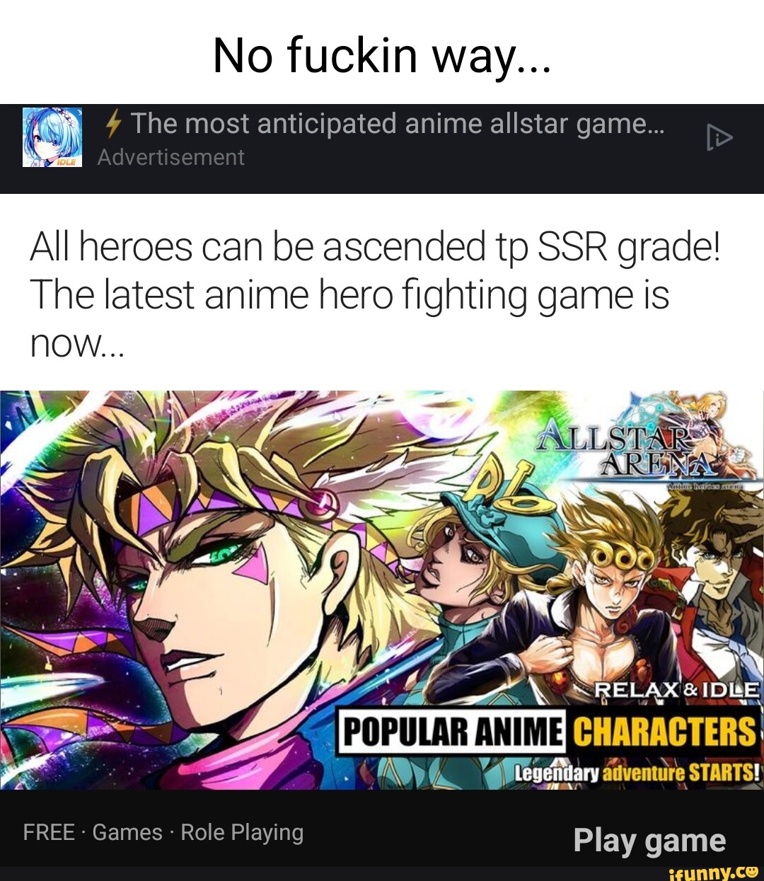 No fuckin way... The most anticipated anime allstar game... Advertisement  All heroes can be ascended tp