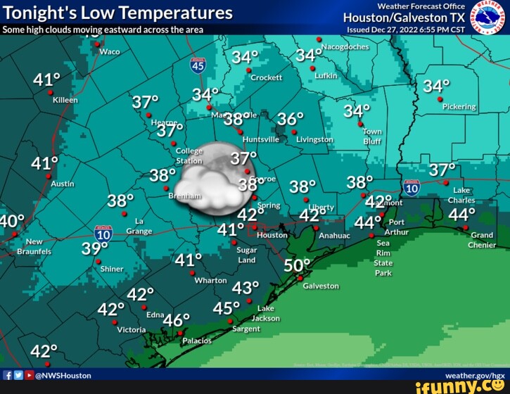 Tonight's Low Temperatures 'Some high clouds moving eastward across the