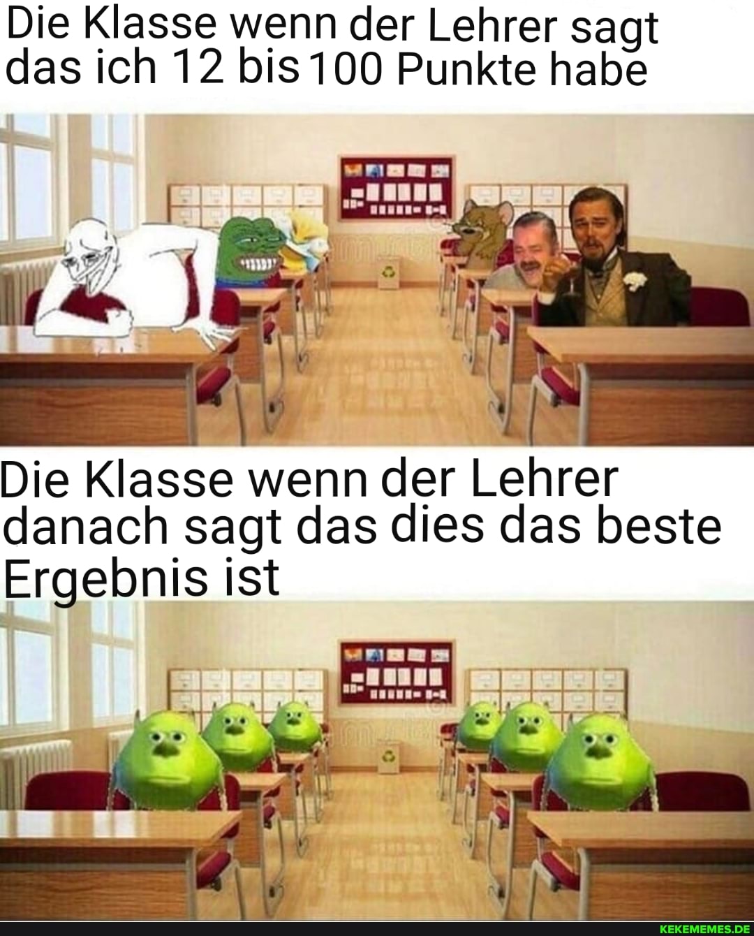 Die Klasse wenn der Lehrer sagt das ich 12 bis 100 Punkte habe
I In
Die Klasse wenn der Lehrer danach sagt das dies das beste
Ergebnis ist
