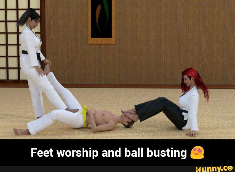 Feet worship and ball busting . 