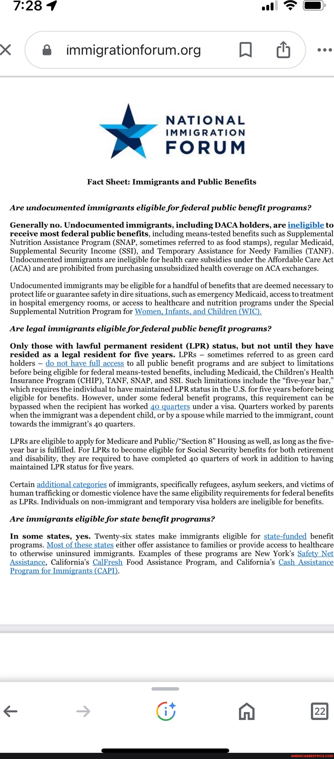 Xx NATIONAL IMMIGRATION FORUM Fact Sheet Immigrants and Public
