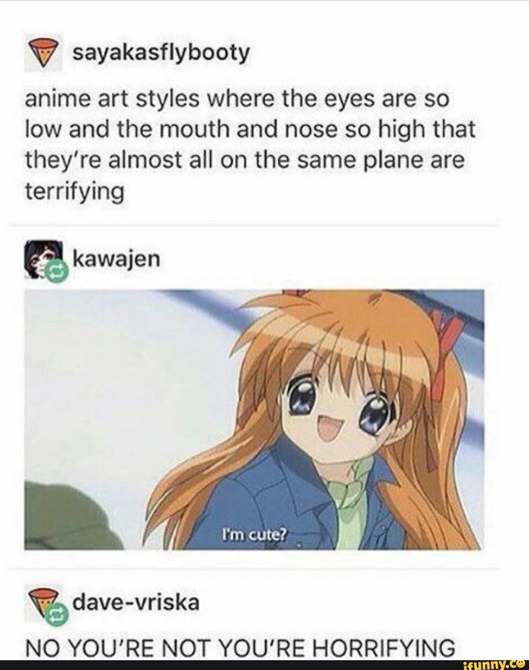 Anime art styles where the eyes are so low and the mouth and nose so ...
