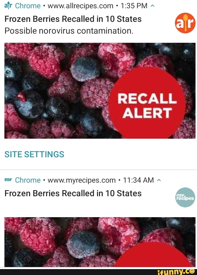 Afr Chrome Frozen Berries Recalled in 10 States