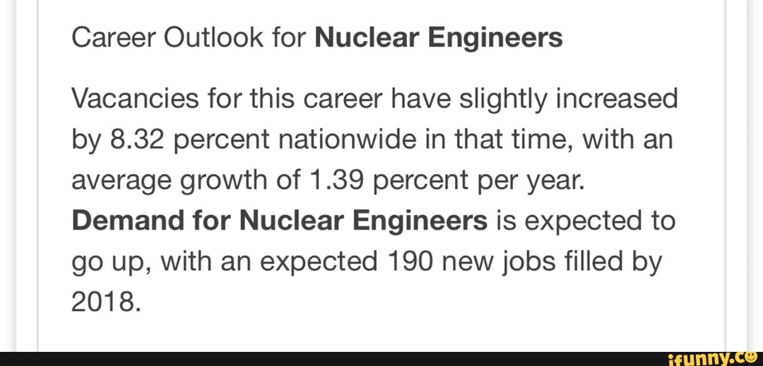 Career Outlook for Nuclear Engineers Vacancies for this career have