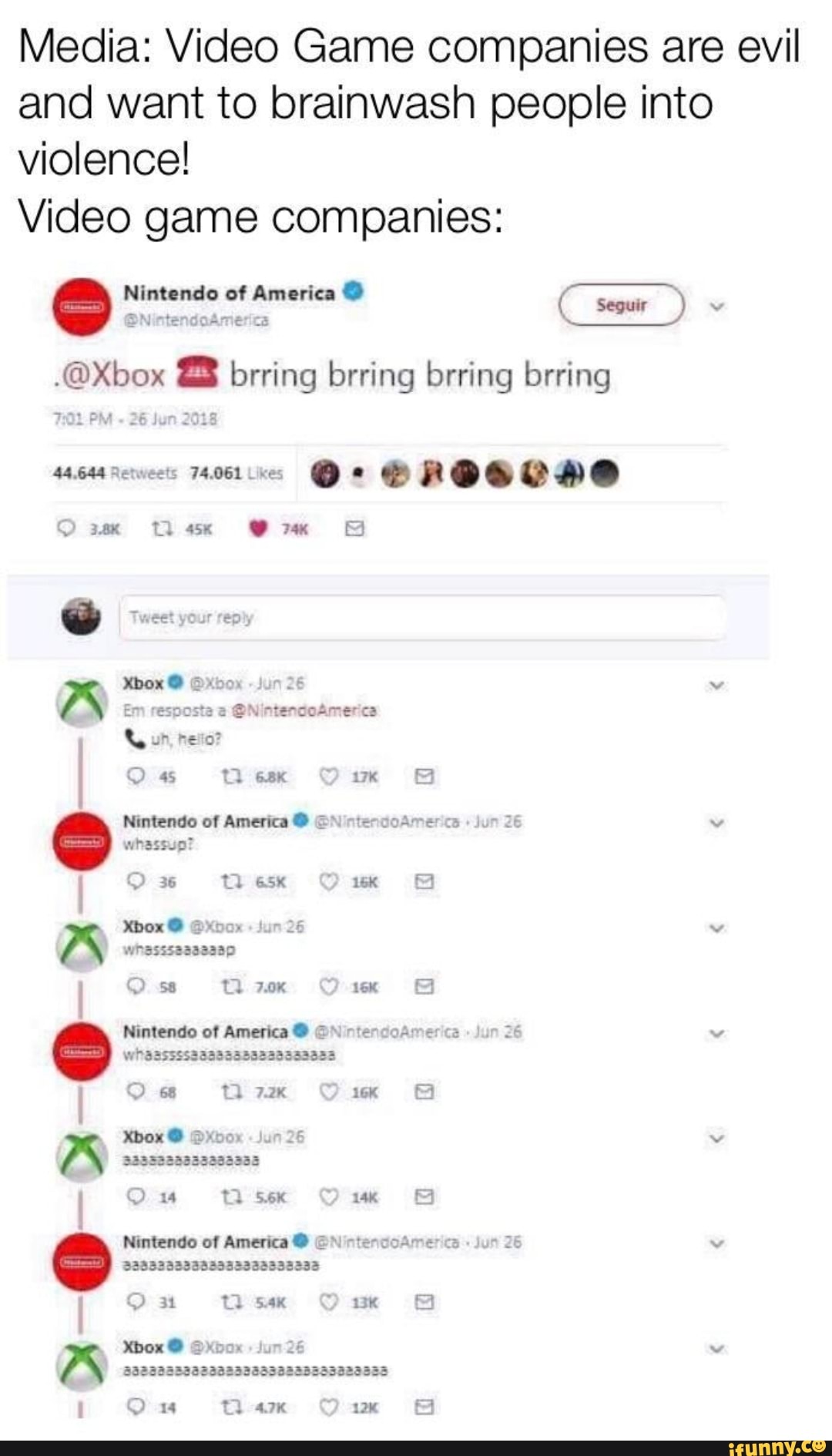 Media: Video Game companies are evil
and want to brainwash people into
violence!
Video game companies: