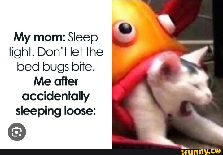 My mom Sleep tight. Don't let the bed bugs bite. Me after accidentally