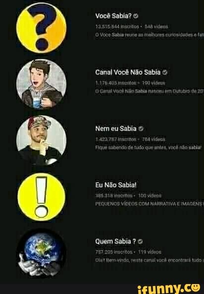 Você Sabía?
Canal Você Não Sabia
Nem eu Sabia
Eu Não Sabia!
Quem Sabia
quer