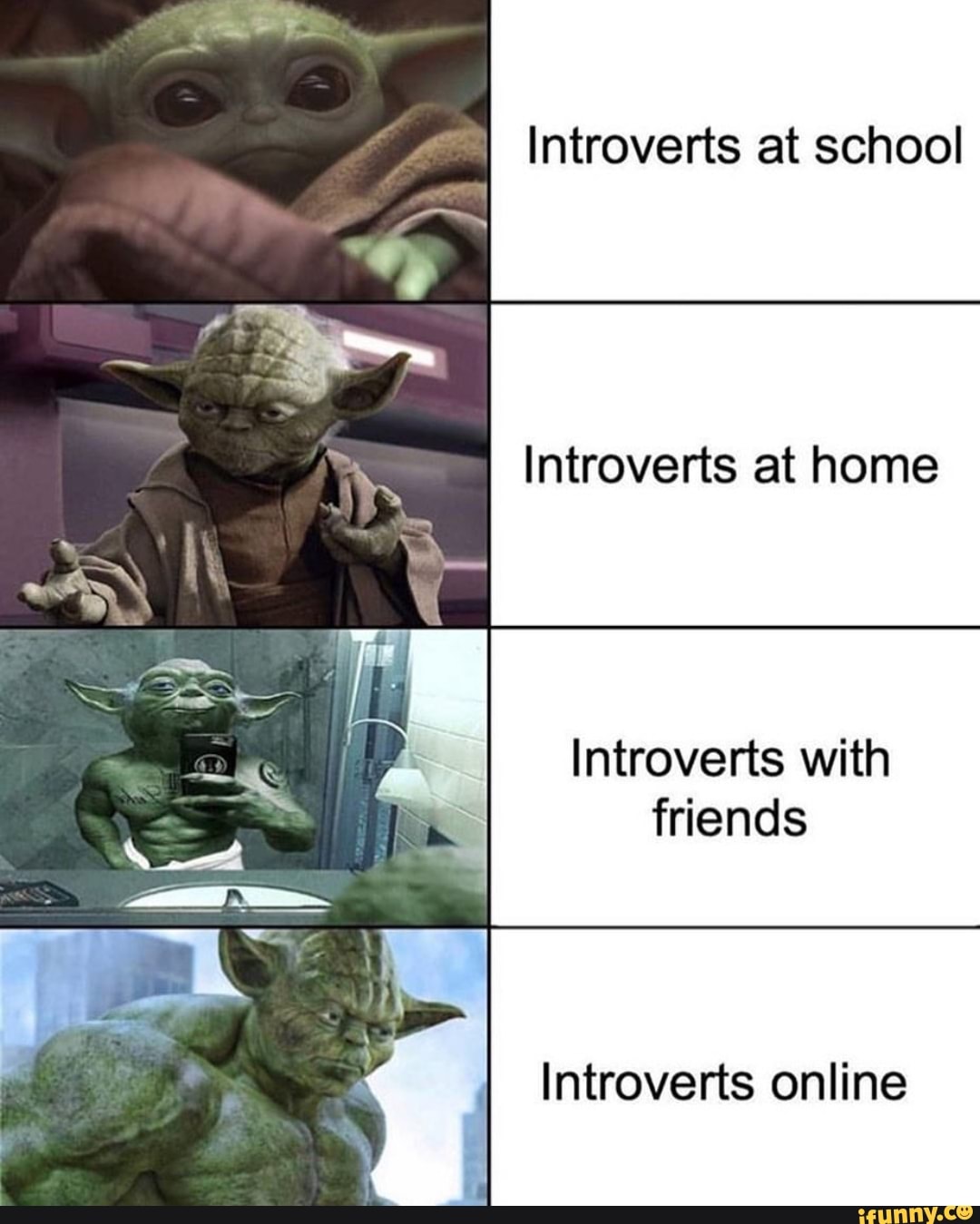 Introverts at school
Introverts at home
Introverts with
friends
Introverts online