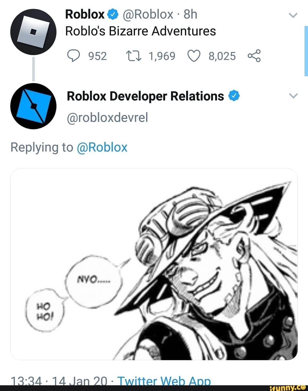 Roblo S Bizarre Adventures Roblox Developer Relations Robloxdevrel Replying To Roblox 12 24 14 Jan 20 Twitter Web Ann Ifunny - roblox developer relations twitter