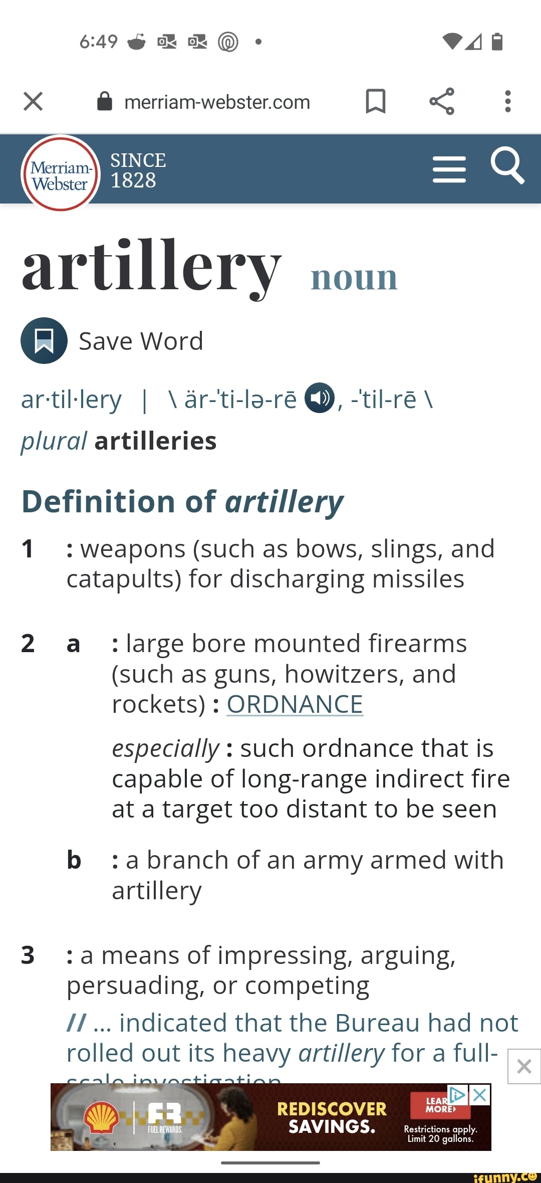 649 VAu SINCE 1828 artillery noun Save Word