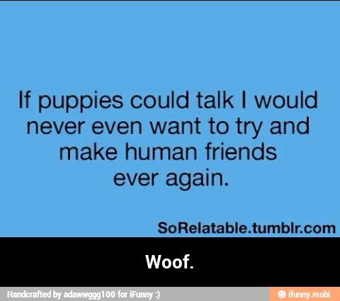 If puppies could talk I would
never even want to try and
make human friends
ever again.
SoRelatable.tumbir.com - Woof.