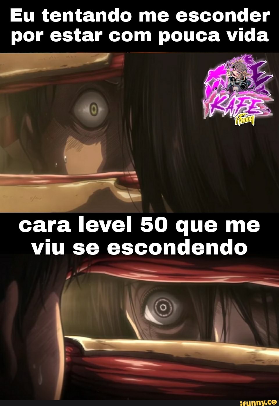 Eu tentando me esconder por estar com pouca vida
cara level 50 que me viu se escondendo