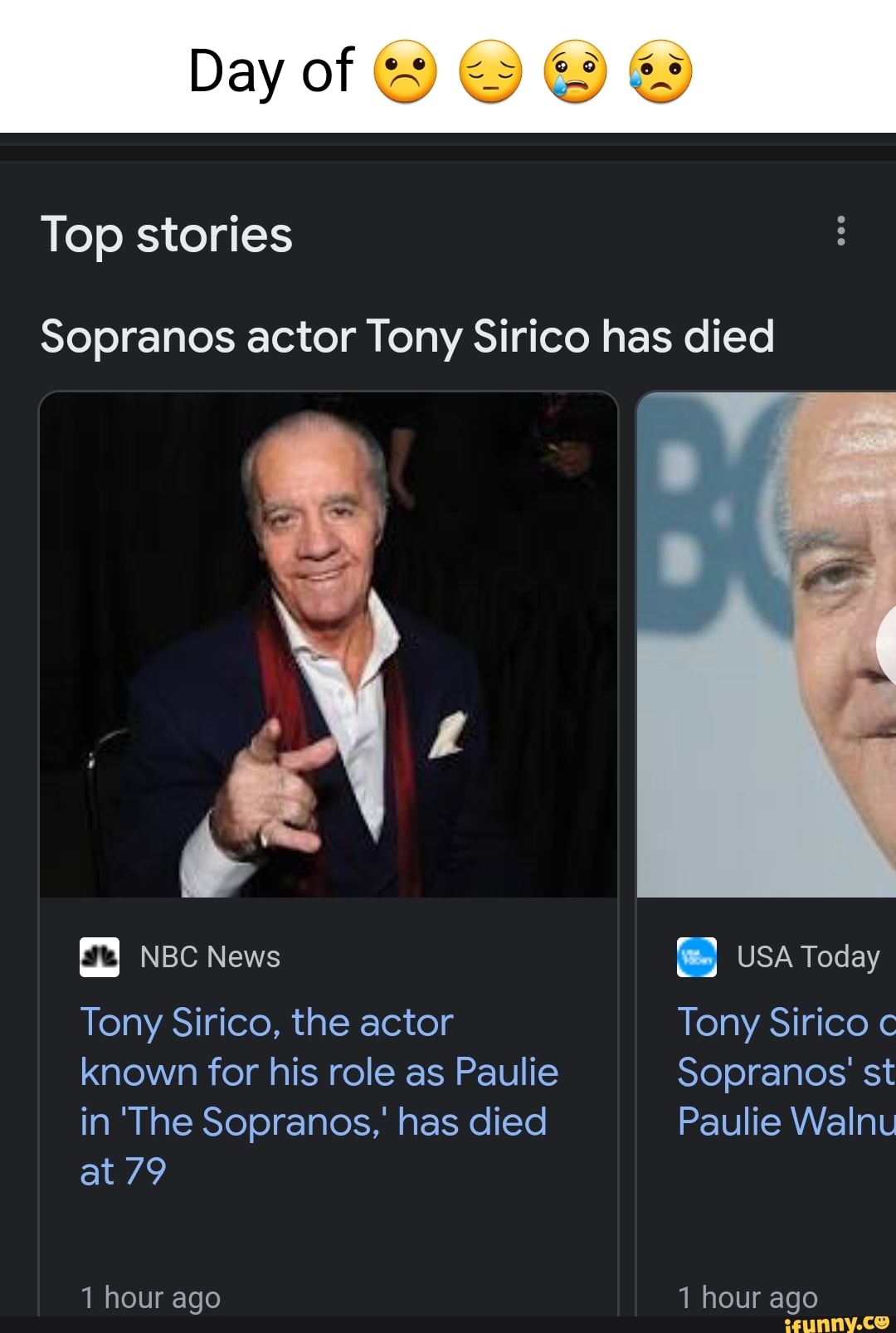 Day of Top stories Sopranos actor Tony Sirico has died NBC News Tony ...