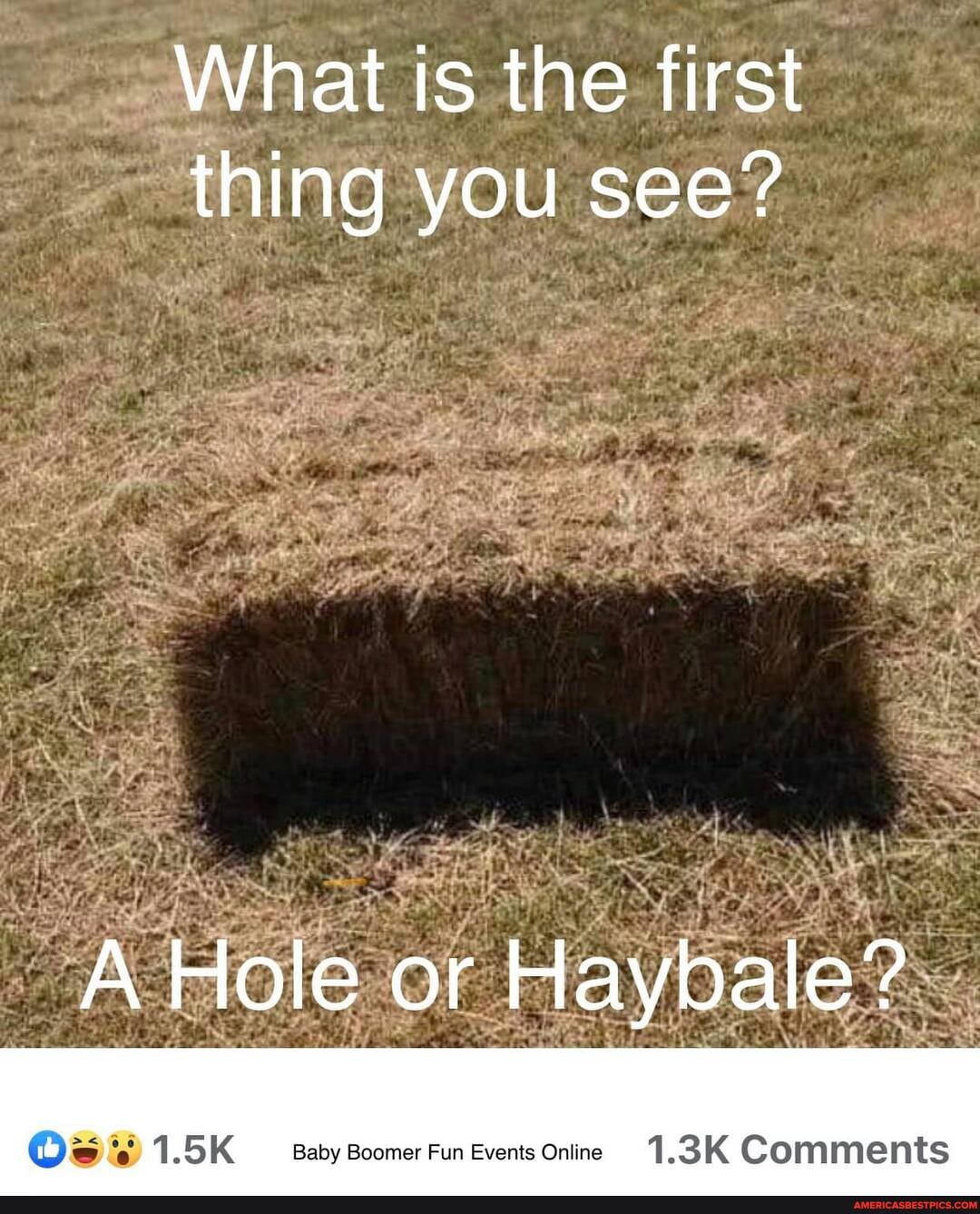 What i is the first
thing you see?
Hole or Haybale?
Os 1.5K Baby Boomer Fun Events Online 1.3K Comments