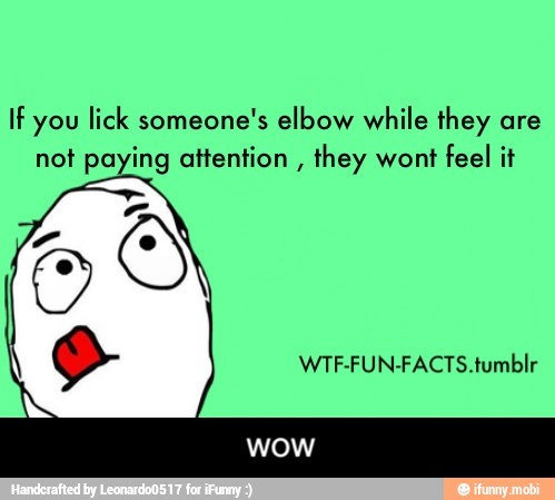 If you lick someone's elbow while they are
not paying attention
they wont
feel it
WTF-FUN-FACTS.tumblr - WOW