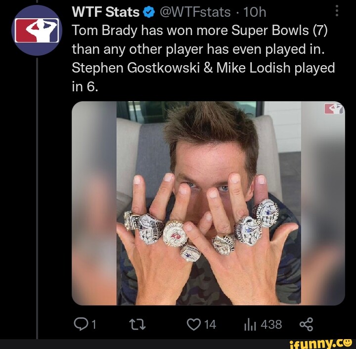 Tom Brady has won more Super Bowls (7) than any other player has even  played in. Stephen Gostkowski & Mike Lodish played in 6. Al 438 - iFunny  Brazil