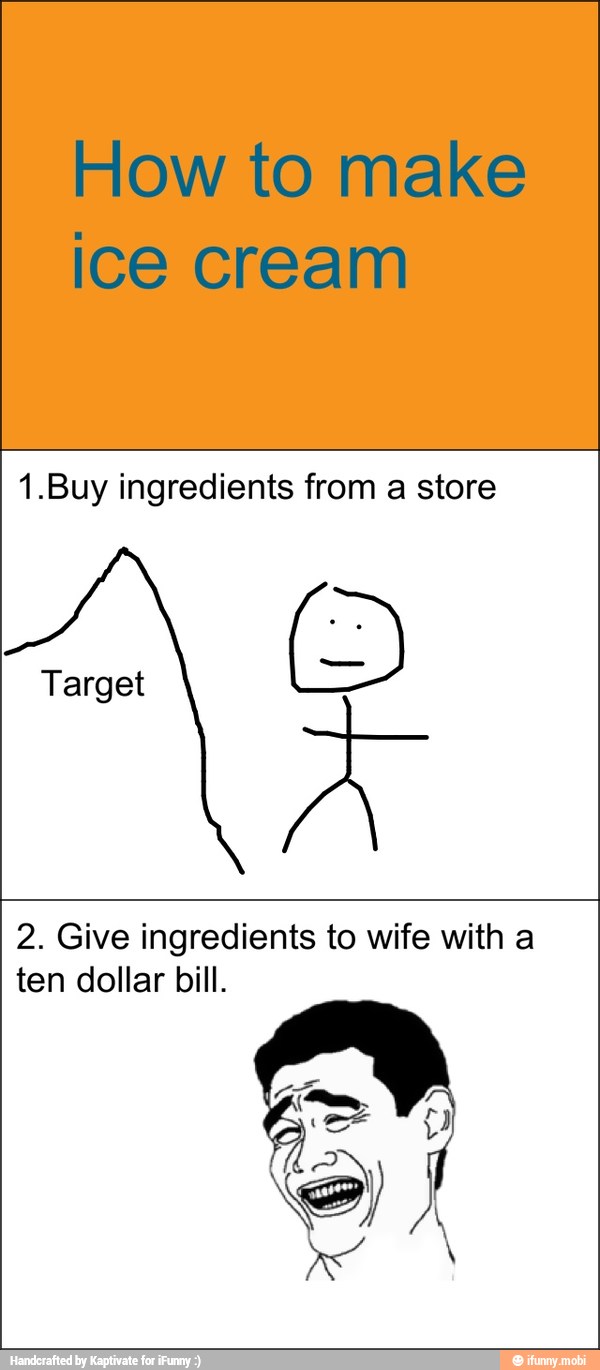 1.Buy ingredients from a store
2. Give ingredients to wife with a
ten dollar bill.