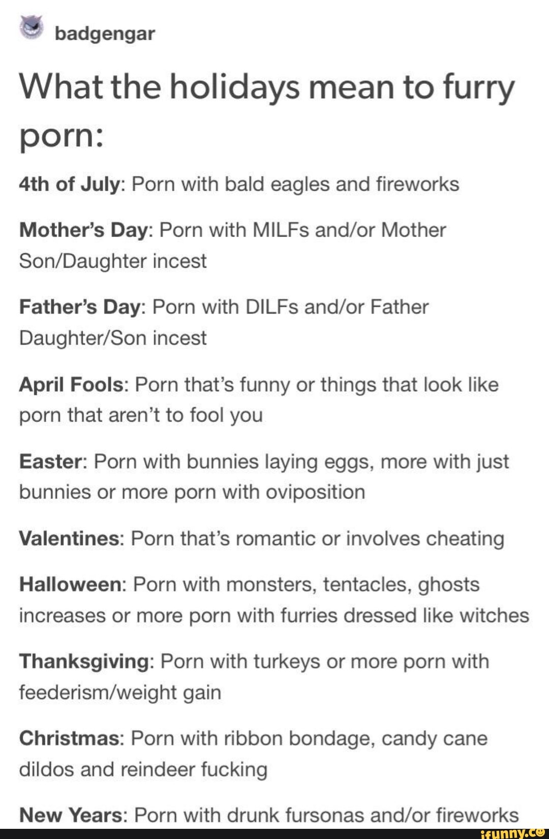 Furry Porn Holiday - Badgengar What the holidays mean to furry porn: 4th of July: Porn with bald  eagles and