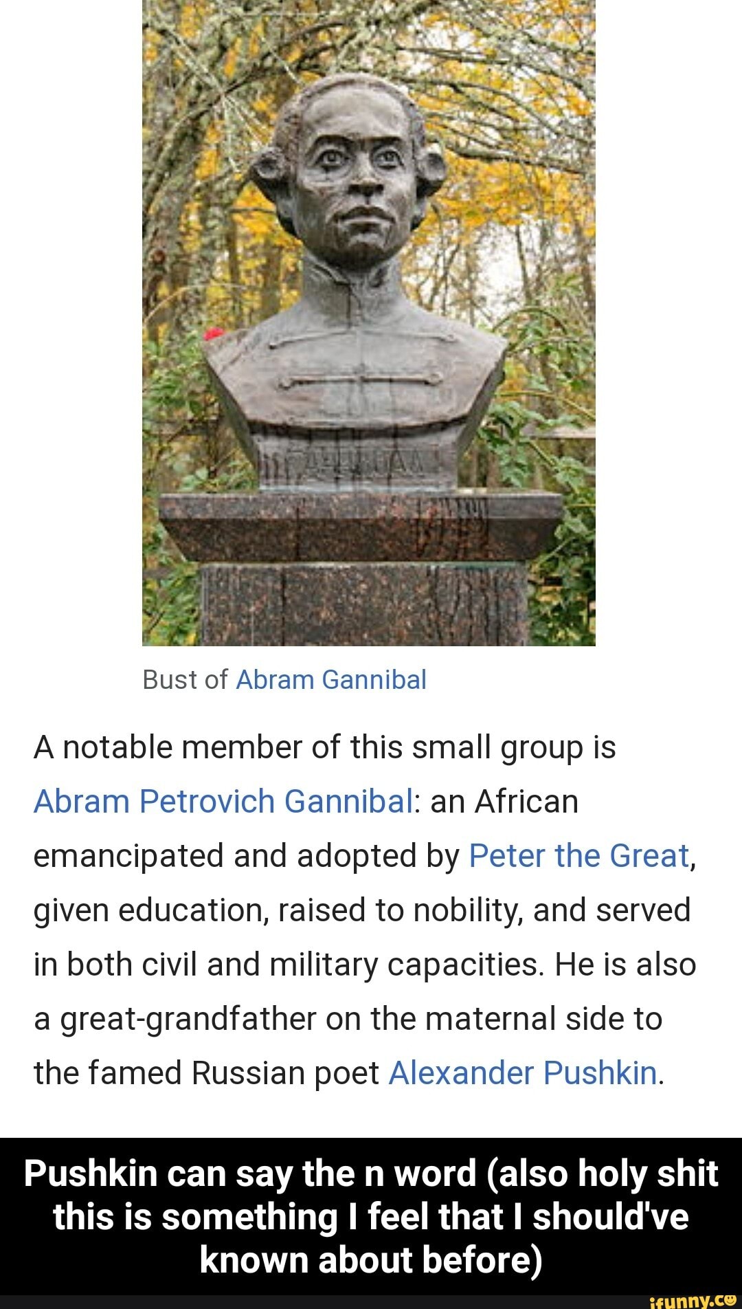 Bust of Abram Gannibal A notable member of this small group is Abram ...