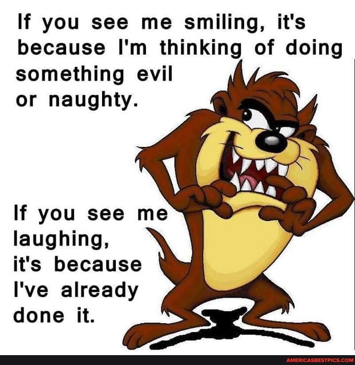 If you see me smiling, it's because I'm thinking of doing something evil
or naughty.
If you see me laughing,
it's because
I've already
done it.