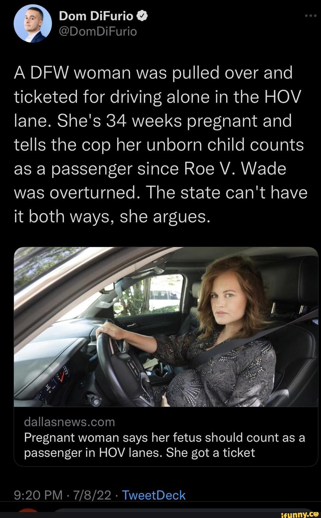 Dom DiFurio DomDiFurio A DFW woman was pulled over and ticketed for
