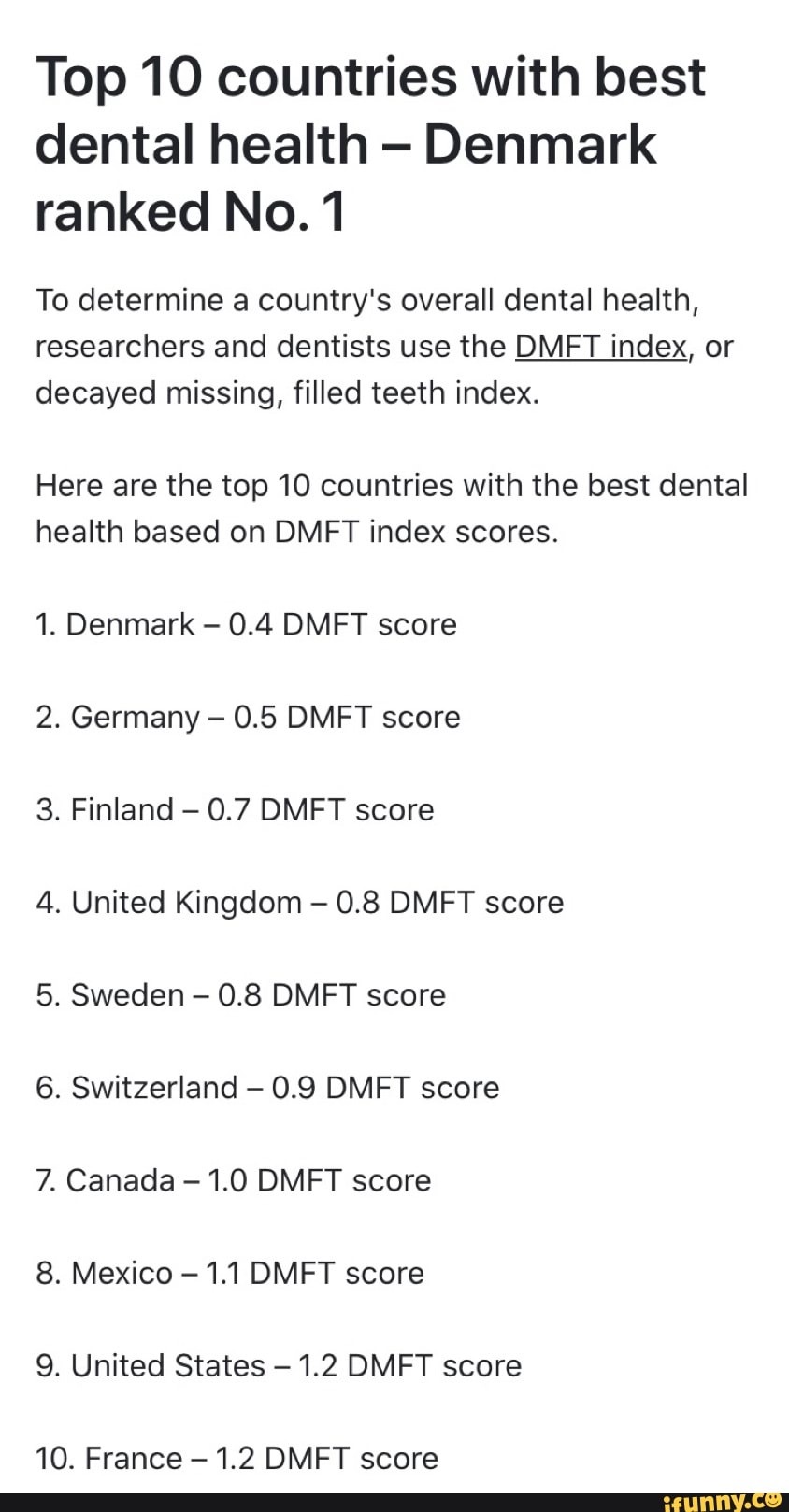 Top 10 countries with best dental health Denmark ranked No. 1 To