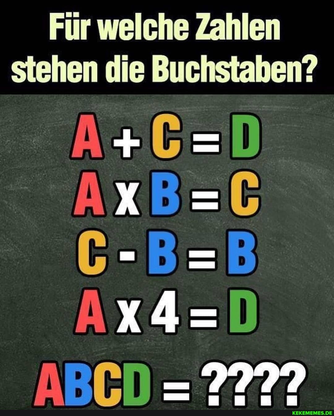Für welche Zahlen stehen die Buchstaben?
G-B=
ABCD = 2222
