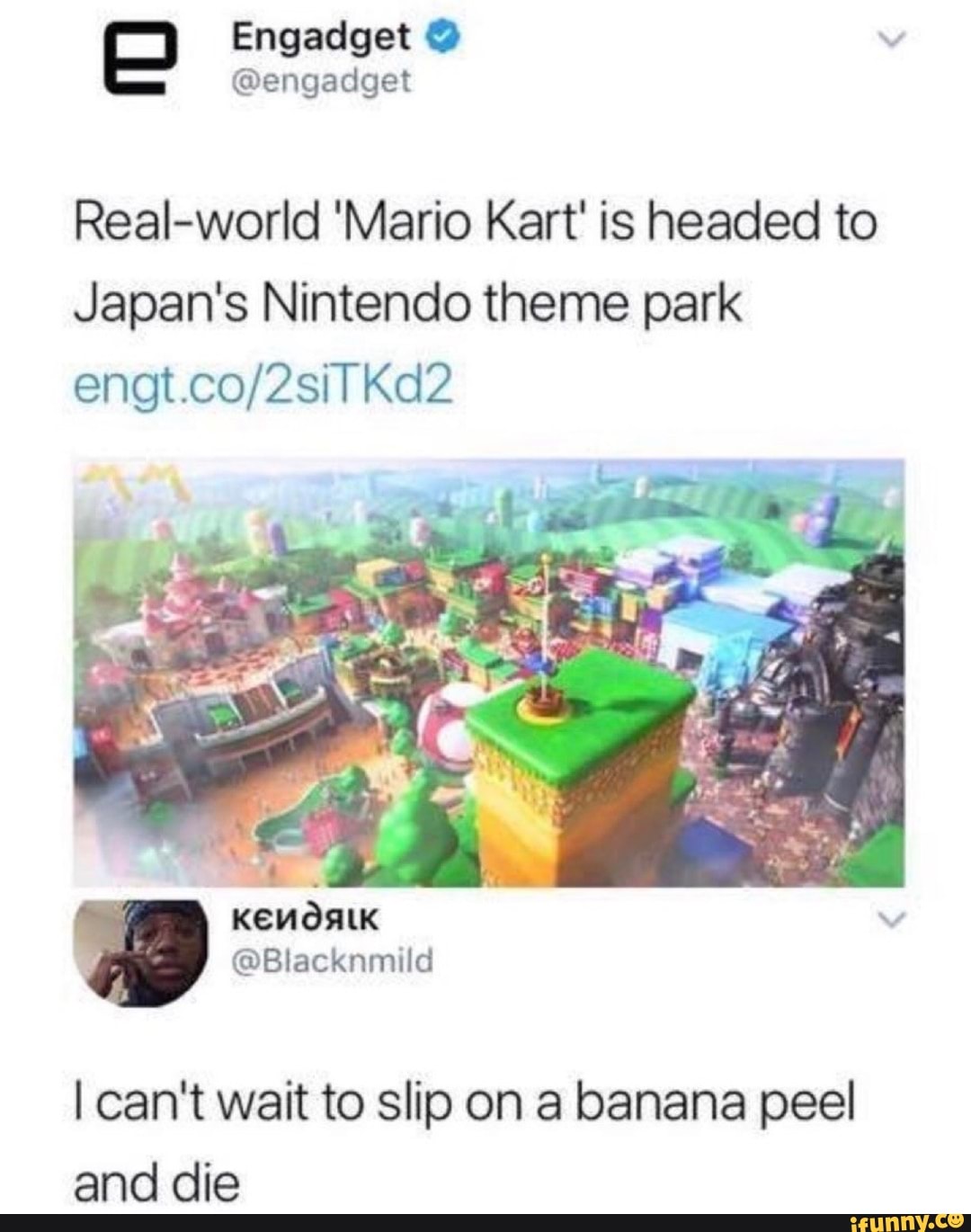 Real-world 'Mario Kart' is headed to
Japan's Nintendo theme park
I can't wait to slip on a banana peel
and die