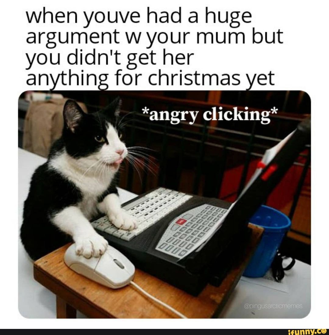 when youve had a huge argument w your mum but you didn't get her
anything for christmas yet
*angry clicking*