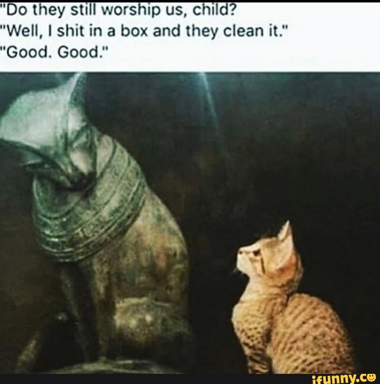 "Do they still worship us, child?
"Well, shit in a box and they clean it."
"Good. Good."