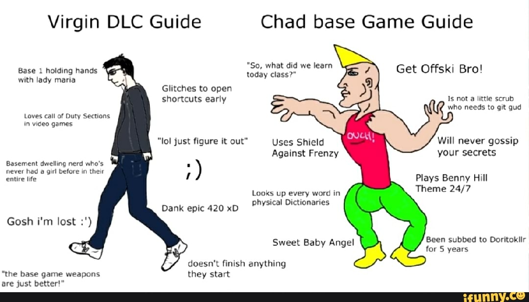 Virgin DLC Guide Chad base Game Guide Base 1 holding hands 