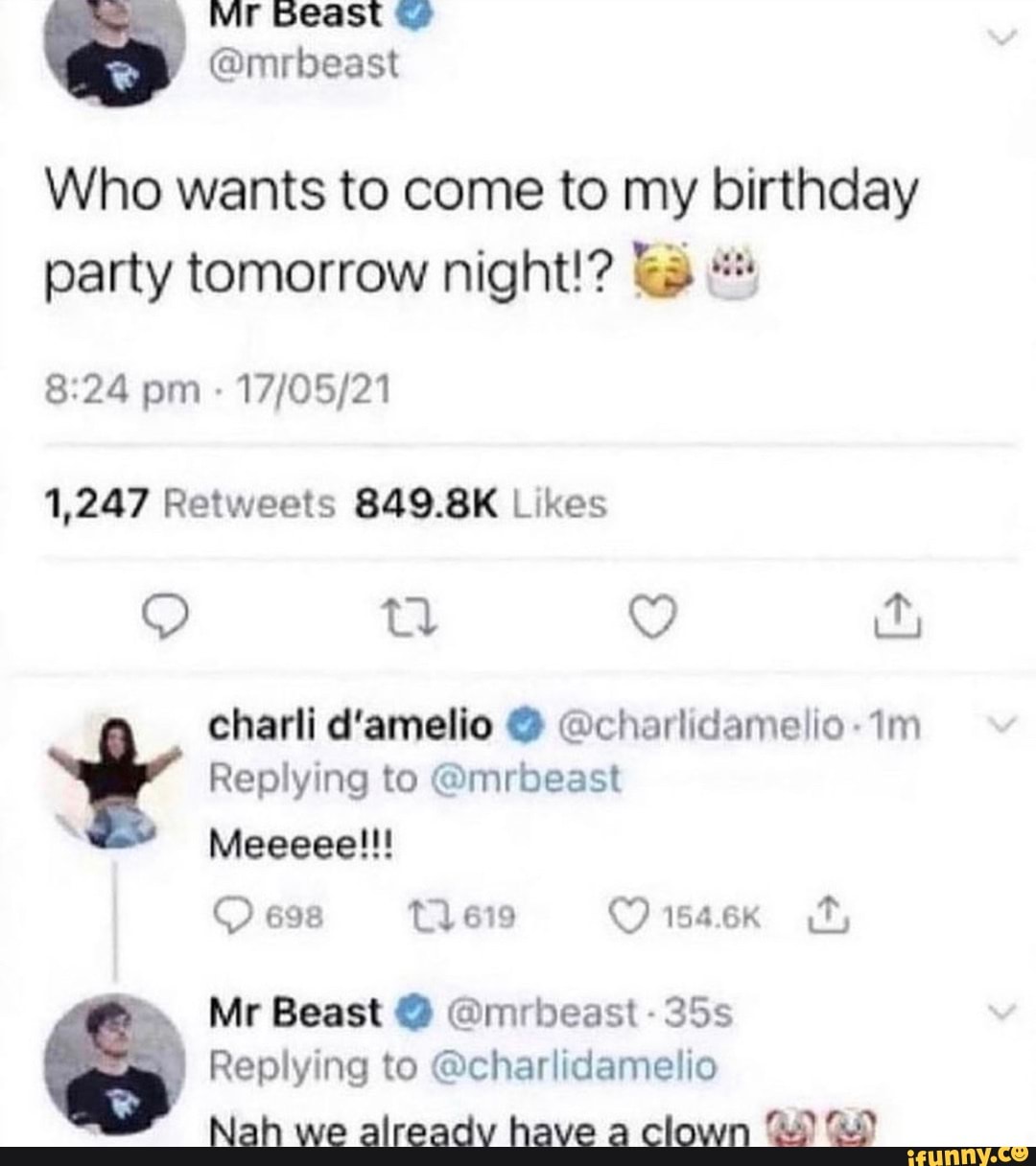 Mr beast @mrbeast Who wants to come to my birthday party tomorrow night ...