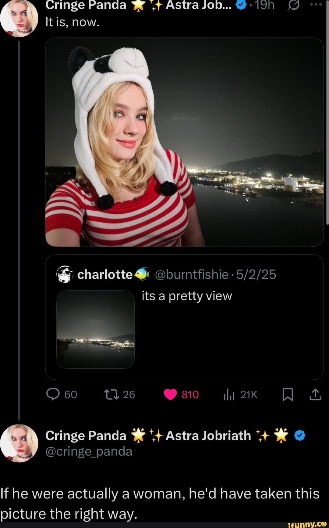 Cringe Panda Astra Job... It is, now. charlotte @burntfishie - its a ...