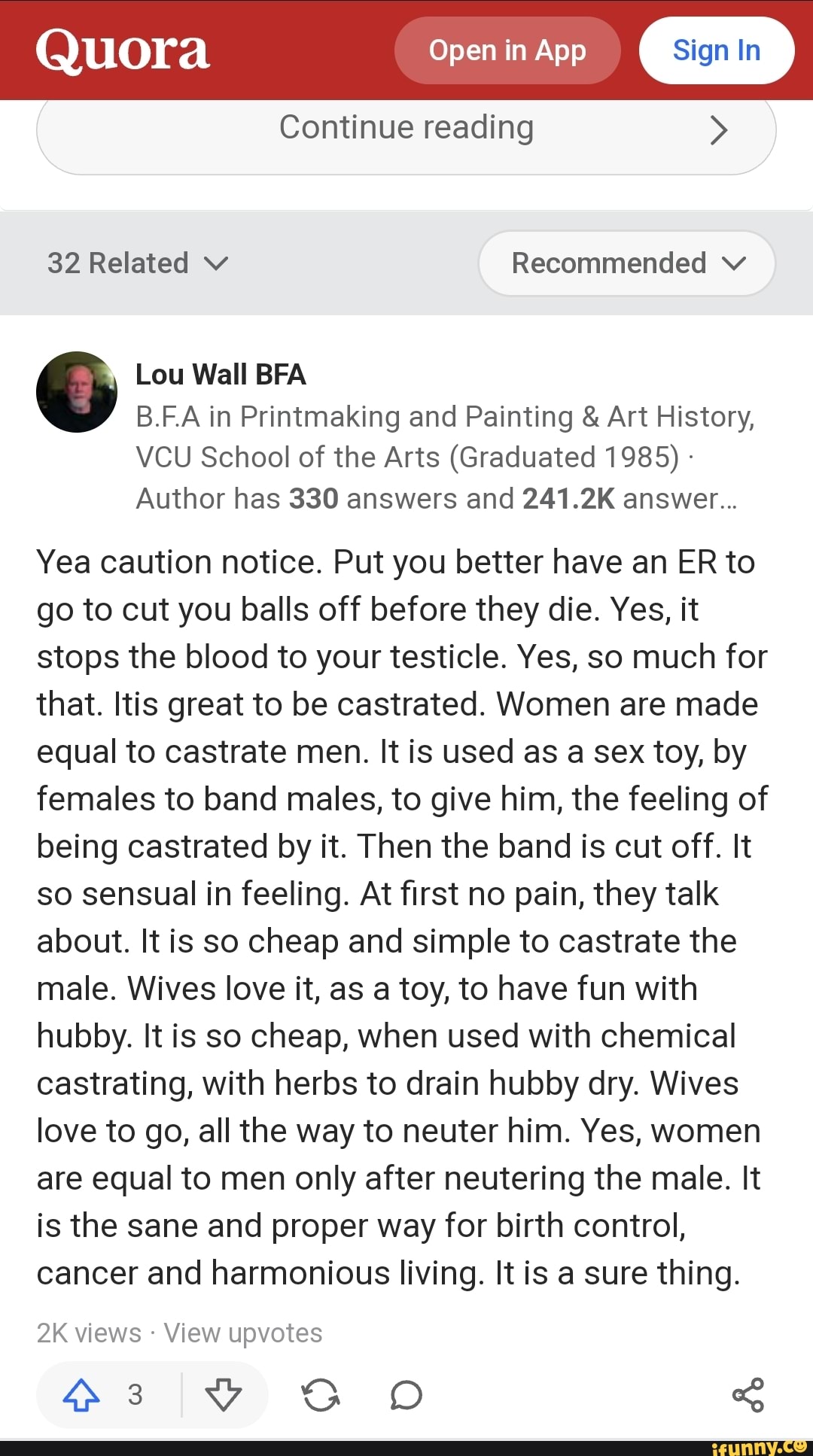 Open in App Quora Continue reading v Lou Wall BFA B.F.A in Printmaking and Painting