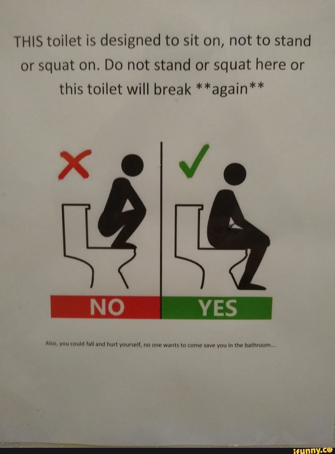 THIS toilet is designed to sit on, not to stand or squat on. Do not