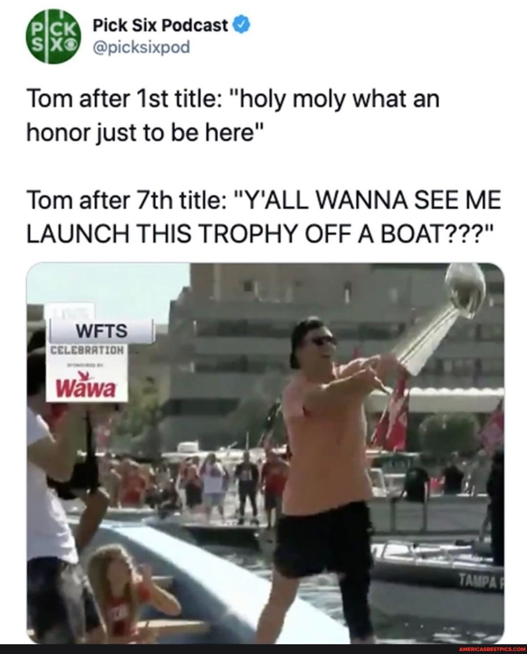 Pick Six Podcast @
Tom after title: "holy moly what an honor just to be here"
Tom after title: "Y'ALL WANNA SEE ME LAUNCH THIS TROPHY OFF A BOAT???"
WFTS
CELEBRATION
Wawa