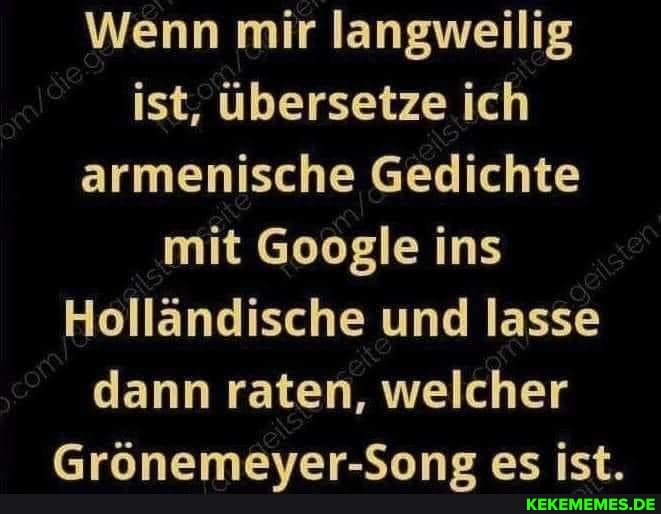 Wenn mir langweilig ist, Übersetze ich armenische Gedichte mit Google ins
Holländische und lasse
dann raten, welcher